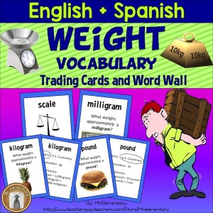 Weight Vocabulary Trading Cards and Word Wall