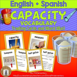 Capacity Vocabulary Trading Cards and Word Wall